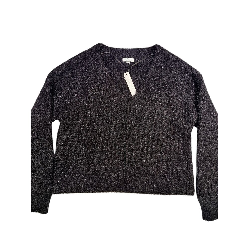 NWT Abound Women's Medium V Neck Black Silver Shimmer Fuzzy Knit Sparkle Sweater